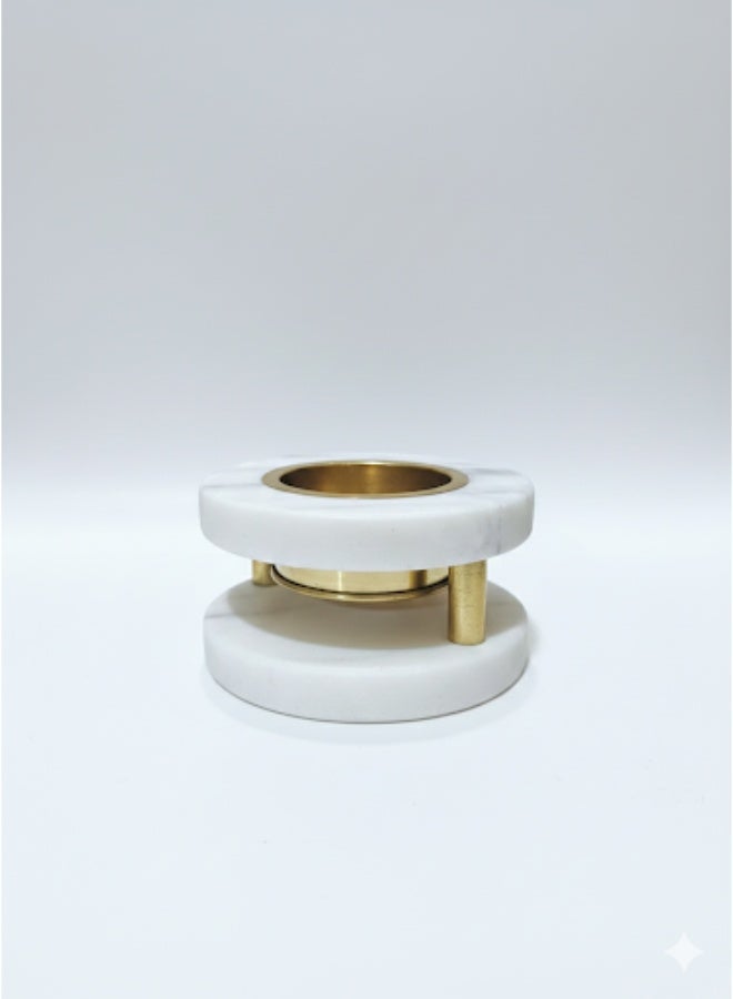 فيندكس مبخرة رخامية مع حامل نحاسي - حامل بخور فحم وعود - ديكور منزلي بسيط بلمسة زن - مبخرة من الحجر الأبيض - Image 3